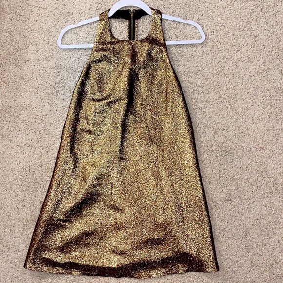 Alice + Olivia Harrison Flared Mini Dress Gold Metallic Size 2 - Picture 2 of 5